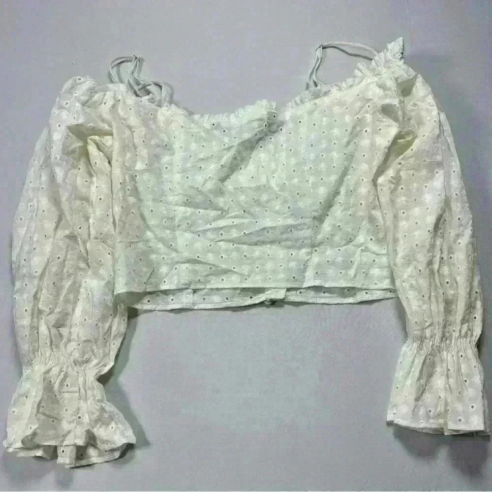 Zara Embroidered Eyelet Crop Top Small (Medium) coquette girl cottagecore whimsy - Picture 8 of 9